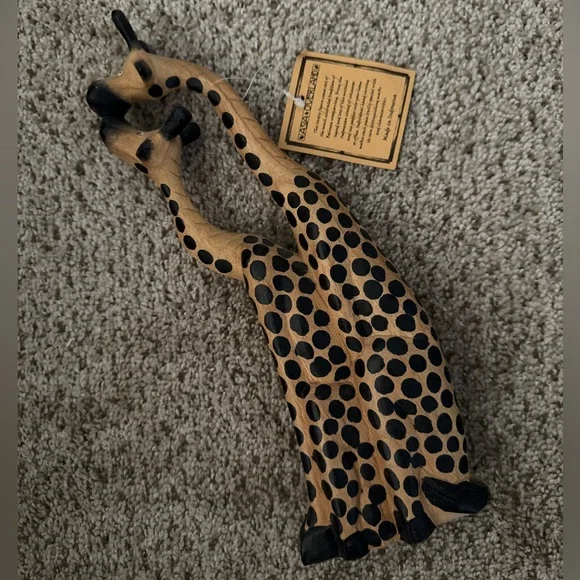 Asia Overland Hand Carved Wood Giraffes Statue Figurine Painted Brown NEW NWT - Picture 9 of 9